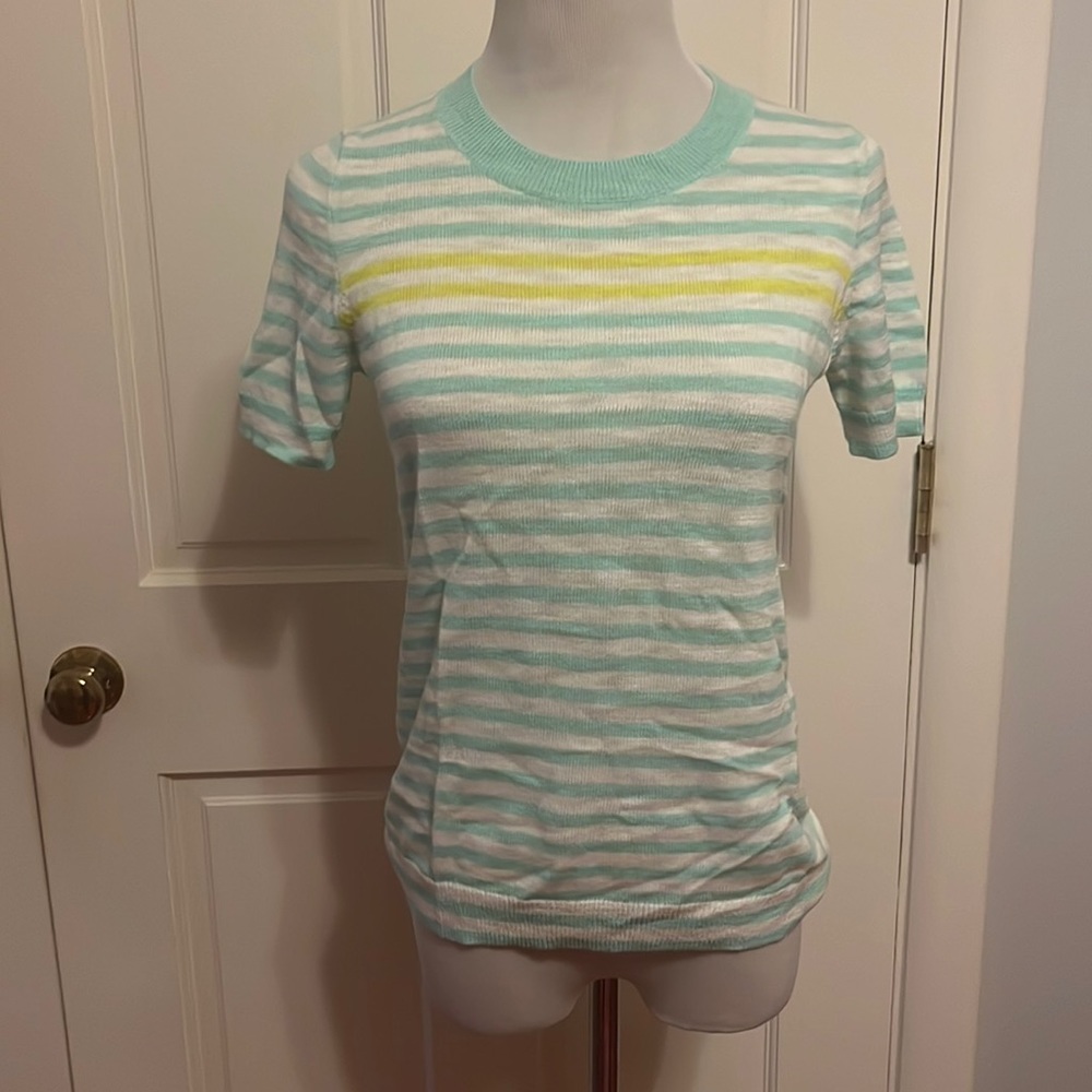 J.Crew green and white striped top